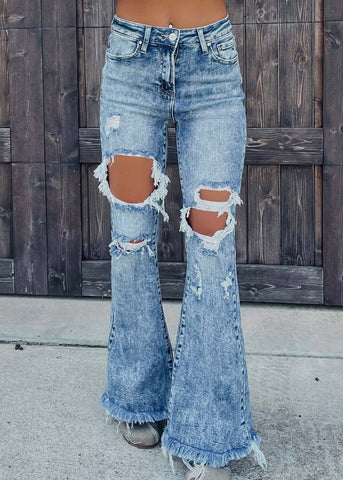 Distressed High Waist Flare Jeans