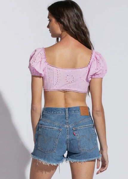 Eyelet Puff Sleeve Crop