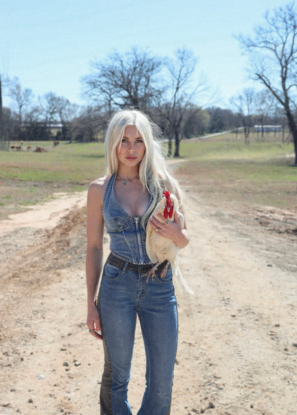 Two Tone Studded Flare Jeans