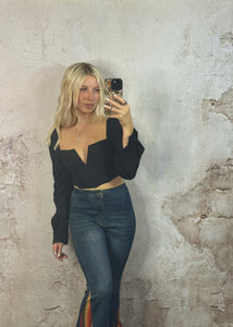 Black Crop with Plunge V Neck