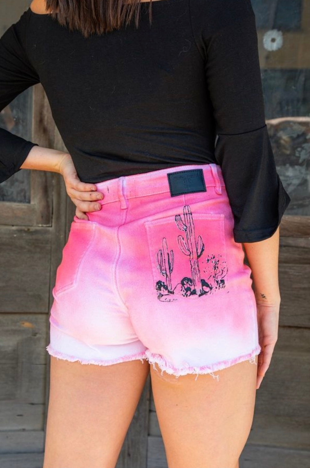 Pink Ombre Shorts W/ Cactus Design