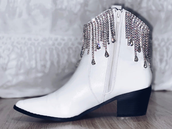 White Rhinestone Booties