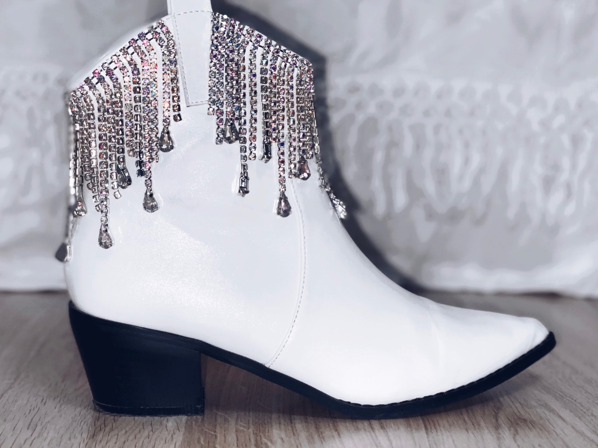 White Rhinestone Booties