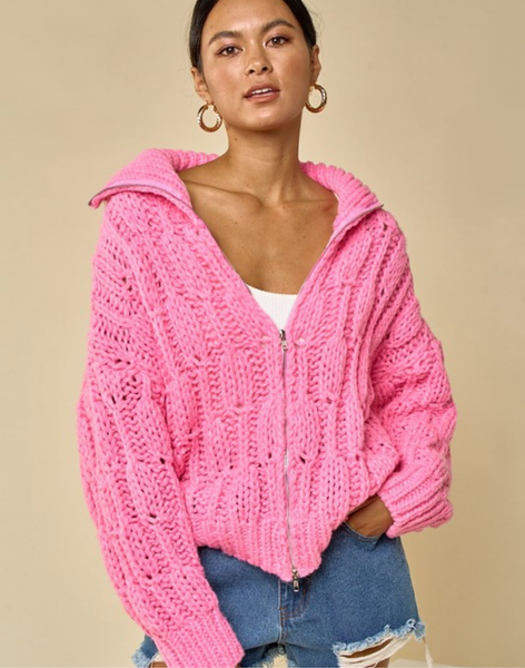 Neon Pink Knit Jacket