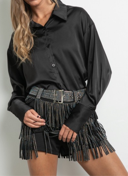 Rhinestone Fringe Skirt - Black