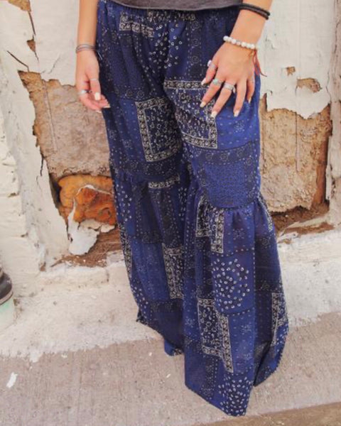 Blue Bandana Wide Leg Pants