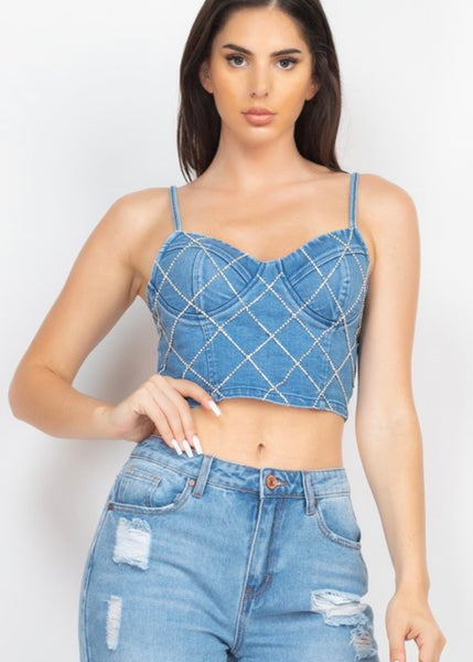 Rhinestone Denim Crop