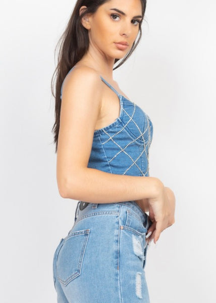 Rhinestone Denim Crop