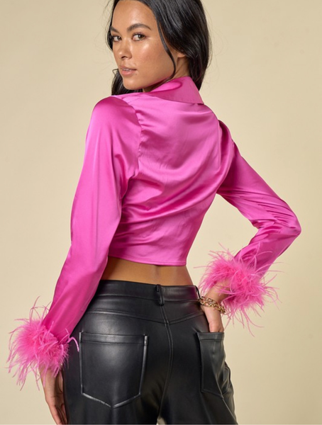 Fur Trim Tie Top - Pink