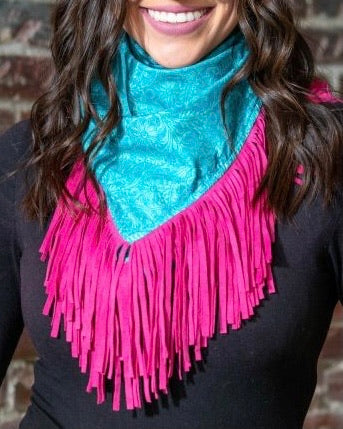 Turquoise Wild Rag w/ Pink Fringe