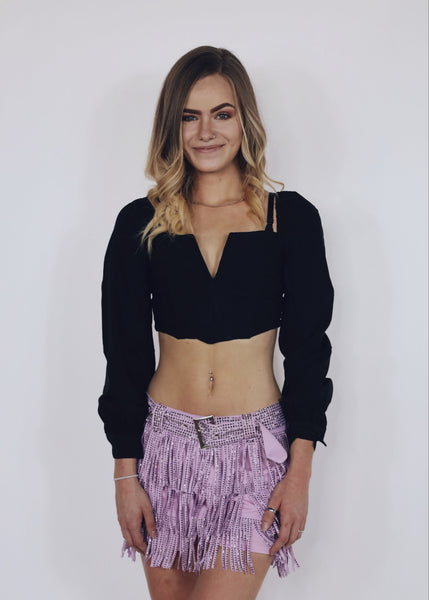 Black Crop with Plunge V Neck