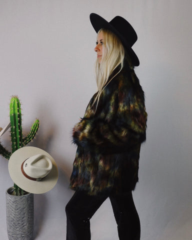 Dark Multicolor Faux Fur Coat