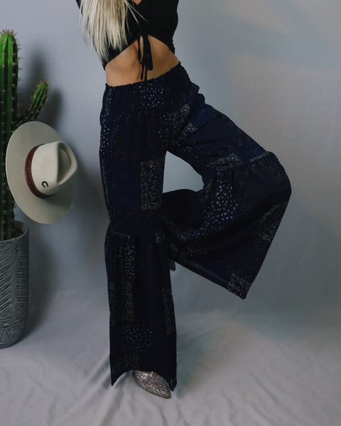 Blue Bandana Wide Leg Pants