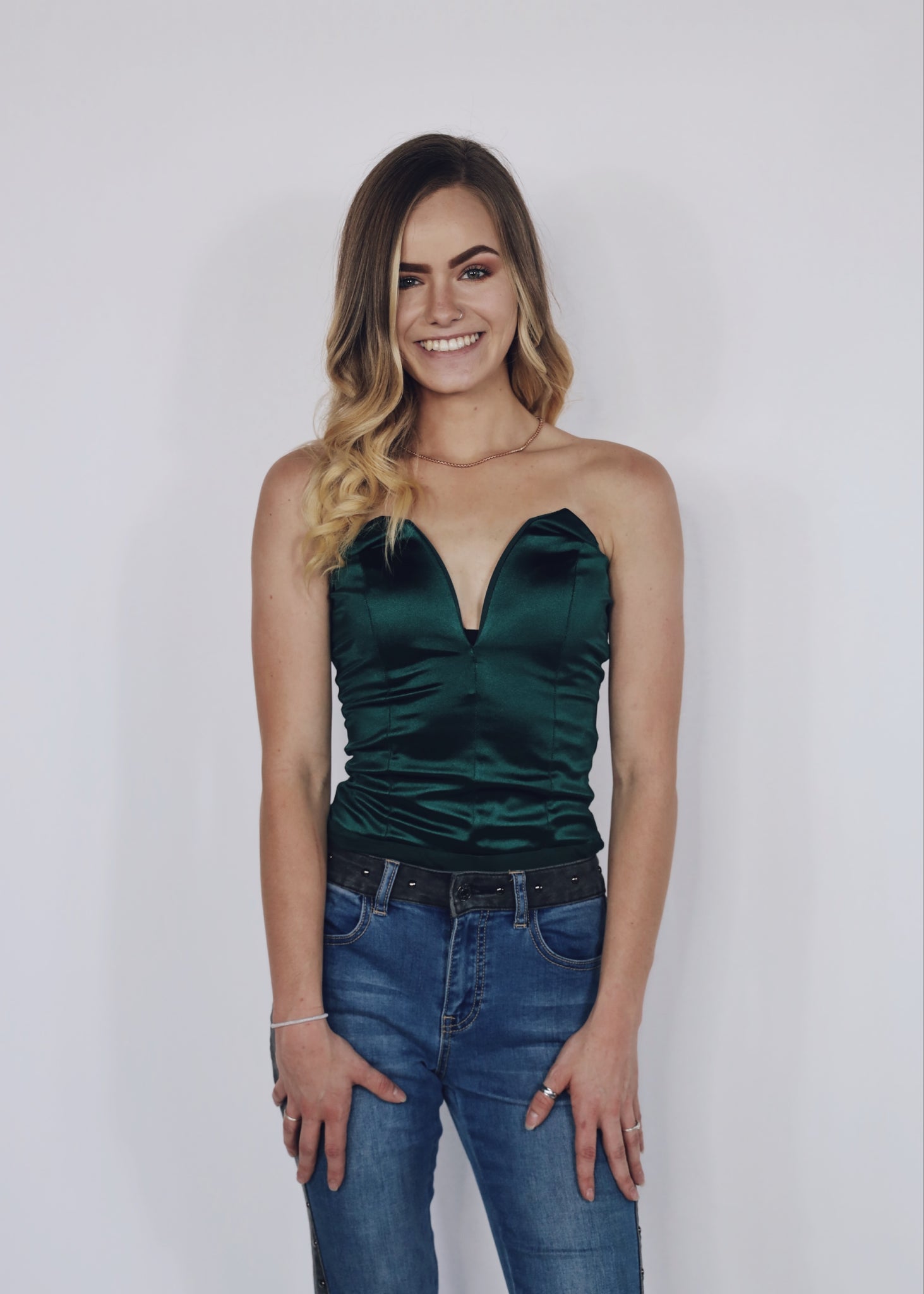 Deep V neck bodysuit - Emerald