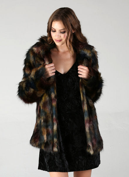 Dark Multicolor Faux Fur Coat