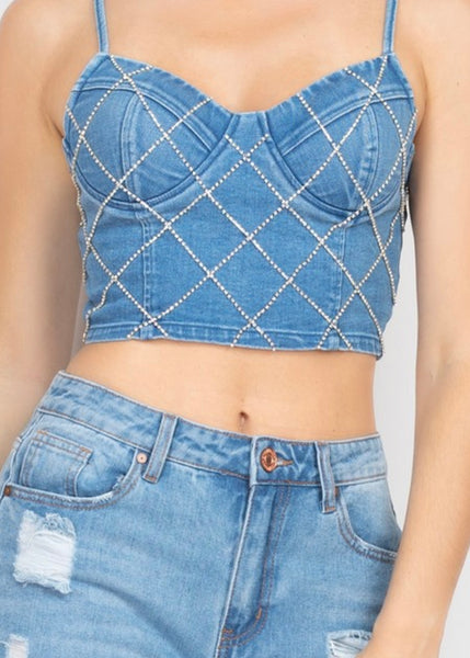 Rhinestone Denim Crop