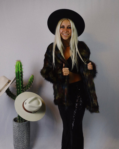 Dark Multicolor Faux Fur Coat