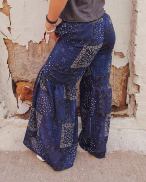 Blue Bandana Wide Leg Pants