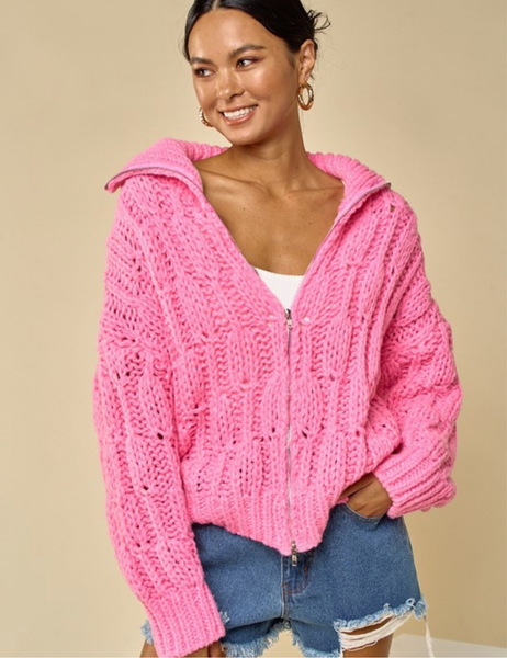 Neon Pink Knit Jacket