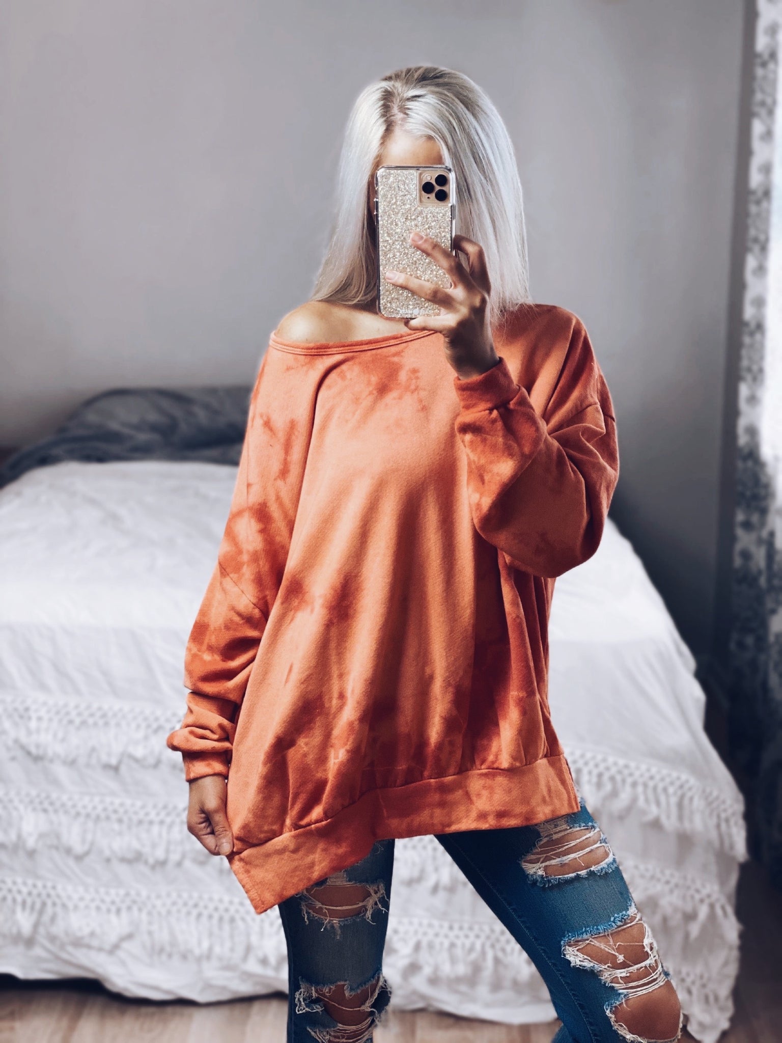 Orange Tie Dye Sweatshirt SALE WickedFoxBoutique