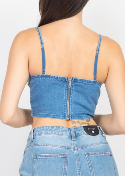 Rhinestone Denim Crop