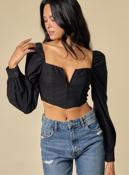 Black Crop with Plunge V Neck